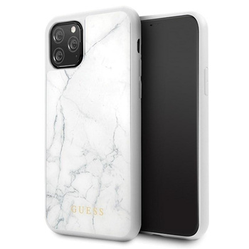 Tvrdé pouzdro z mramorového tvrzeného skla Guess - iPhone 11 Pro Case (bílé)