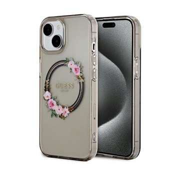 Guess IML Flowers Wreath MagSafe - pouzdro pro iPhone 15 (černé)