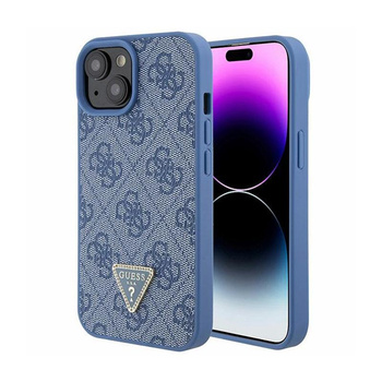 Kožené pouzdro Guess 4G Triangle Strass - iPhone 15 (modré)