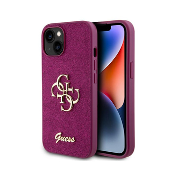 Guess Glitter Script Big 4G - iPhone 15 Tasche (lila)