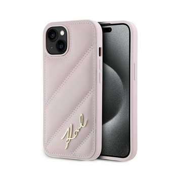 Karl Lagerfeld Diagonal Gesteppte Schrift - iPhone 14 / 15 / 13 Tasche (rosa)