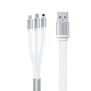 WEKOME WDC-157 King Kong 2nd gen - 3-in-1 USB-A to Lightning + USB-C + Micro USB 6A Fast Charging Connection Cable 1.3 m (White)