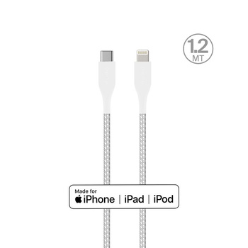 PURO Fabric Ultra Strong - Strapazierfähiges geflochtenes USB-C / Lightning MFi Kabel 1.2m (weiß)