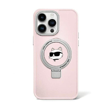 Karl Lagerfeld Ring Stand Choupette Head MagSafe - pouzdro pro iPhone 15 Pro (růžové)