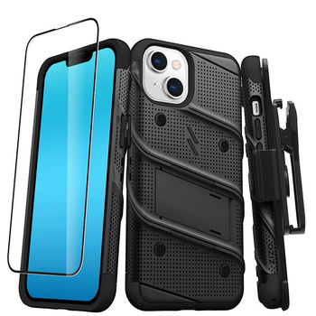 ZIZO BOLT Series - Armored iPhone 14 case with 9H glass for screen + holder with stand (black)