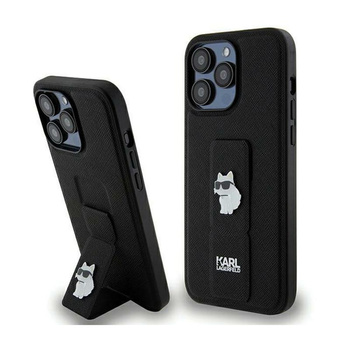 Karl Lagerfeld Gripstand Saffiano Choupette Pins - Etui iPhone 13 Pro Max (czarny)