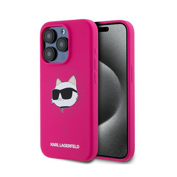 Karl Lagerfeld Silikonové pouzdro Choupette Head MagSafe - iPhone 15 Pro (růžové)