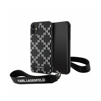 Karl Lagerfeld Monogram Losange Saffiano - tok zsinórral iPhone 11 (fekete)