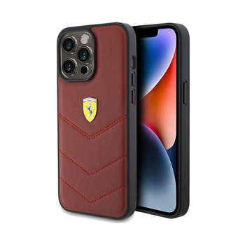 Ferrari Quilted Metal Logo - pouzdro pro iPhone 15 Pro Max (červené)