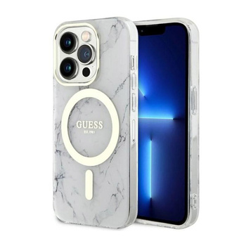 Guess Marble MagSafe - iPhone 14 Pro Tasche (Weiß)