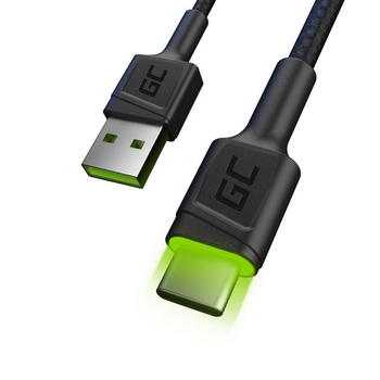 Green Cell Ray - USB Kabel - USB-C 200cm mit grüner LED Hintergrundbeleuchtung, Ultra Charge Schnellladung, QC 3.0