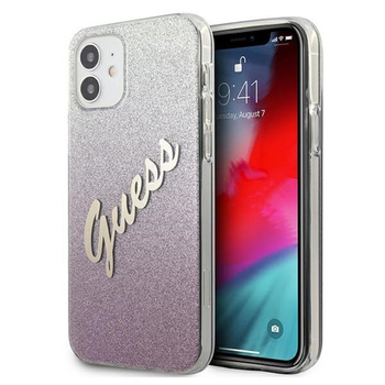 Guess Glitter Gradient Script - pouzdro pro iPhone 12 mini (růžové)