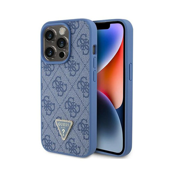 Guess Leather 4G Triangle Strass - Coque iPhone 15 Pro (bleu)