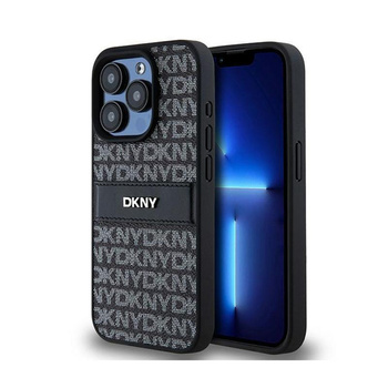 DKNY bőr mono csíkos és fém logóval - iPhone 15 Pro Max tok (fekete)