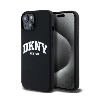 DKNY Liquid Silicone White Printed Logo MagSafe - pouzdro pro iPhone 15 / 14 / 13 (černé)