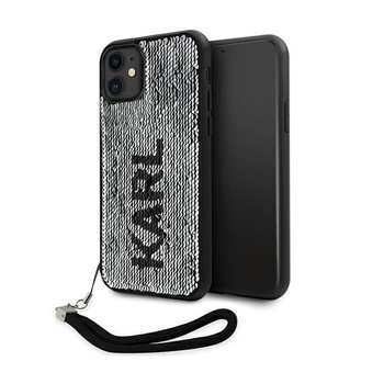 Karl Lagerfeld Sequins Cord - pouzdro se šňůrkou na iPhone 11 (stříbrné)