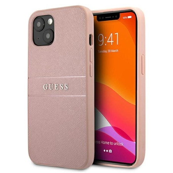 Guess Saffiano Metall-Logo-Streifen - iPhone 13 mini Tasche (rosa)