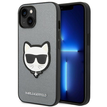 Karl Lagerfeld Saffiano Choupette Head Patch Case - Coque iPhone 14 (argent)