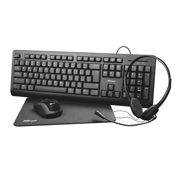 Trust Primo 4-in-1 - Set aus Tastatur, kabelloser Maus, Headset und Mauspad