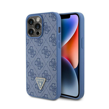 Kožené pouzdro Guess 4G Triangle Strass - iPhone 15 Pro Max (modré)