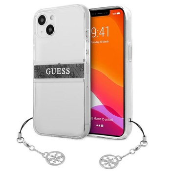 Guess 4G Stripe Grey Charm - Coque pour iPhone 13 mini (transparente)