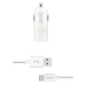 Budi - USB autós töltő + USB-C kábel (fehér)