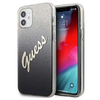 Guess Glitter Gradient Script - pouzdro pro iPhone 12 mini (černé)