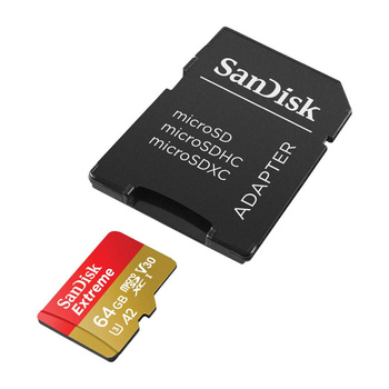 SanDisk Extreme microSDXC - Memóriakártya 64 GB A2 V30 UHS-I U3 170/80 MB/s adapterrel