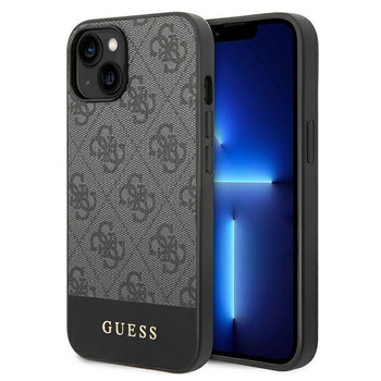 Guess 4G Bottom Stripe Metal Logo Collection - Coque pour iPhone 14 Plus (gris)