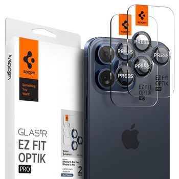 Spigen Optik.TR EZ Fit Camera Lens Protector - ochranné sklo objektivu pro iPhone 15 Pro / 15 Pro Max / iPhone 14 Pro / 14 Pro Max (2 ks) (Blue Titanium)