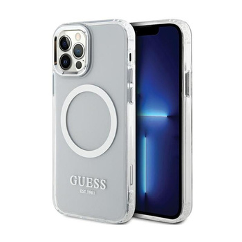 Guess Metal Outline MagSafe - iPhone 12 / iPhone 12 Pro Tasche (Transparent / Silber)