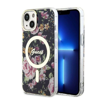 Guess Flower MagSafe - pouzdro pro iPhone 14 Plus (černé)