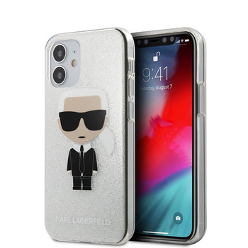 Karl Lagerfeld Iconik Glitter - Coque pour iPhone 12 Mini (Argent)