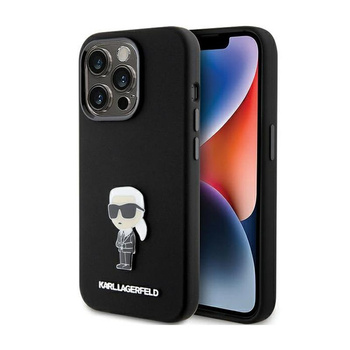 Karl Lagerfeld Silicone Ikonik Metal Pin - pouzdro pro iPhone 15 Pro Max (černé)