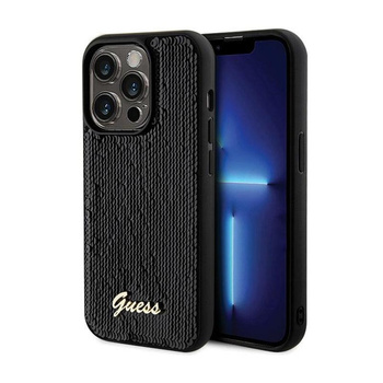 Guess Sequin Script Metal - Coque iPhone 13 Pro Max (noir)