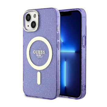 Guess Glitter Gold MagSafe - Etui iPhone 14 Plus (Purpurowy)