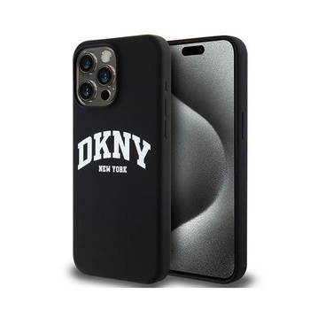 DKNY Liquid Silicone White Printed Logo MagSafe - pouzdro pro iPhone 13 Pro Max (černé)