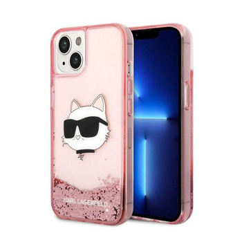 Karl Lagerfeld Liquid Glitter NFT Choupette Head - pouzdro pro iPhone 14 Plus (růžové)