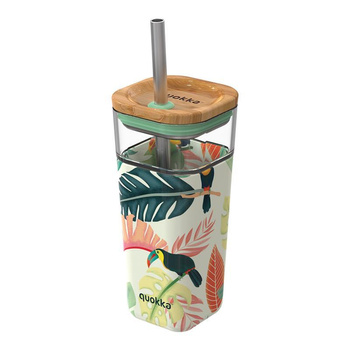 Quokka Liquid Cube - 540 ml glass mug with stainless steel straw (Toucans)