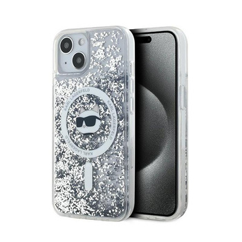 Karl Lagerfeld Liquid Glitter Choupette Head MagSafe - pouzdro pro iPhone 15 Plus / 14 Plus (průhledné)