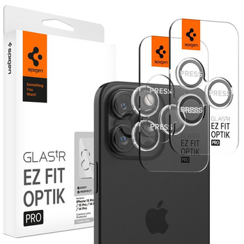 Spigen Optik.TR EZ Fit Kameraobjektivschutz 2er-Pack - Objektivschutzglas für iPhone 15 Pro / 15 Pro Max / iPhone 14 Pro / 14 Pro Max (2 Stück) (Crystal