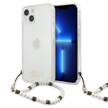 Guess White Pearl Strap - Coque iPhone 15 / 14 / 13 (Transparent)