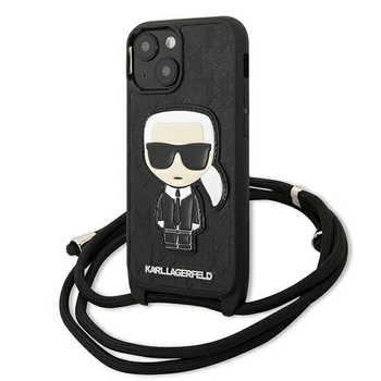 Karl Lagerfeld Monogramm Lederaufnäher und Kordel Iconik - iPhone 13 mini Tasche