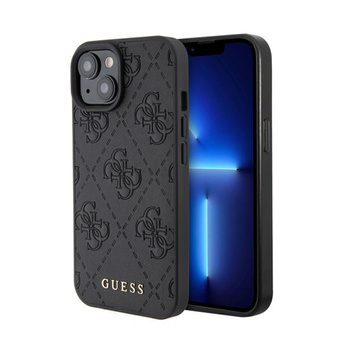 Guess Leder 4G Stamped - iPhone 15 Tasche (schwarz)