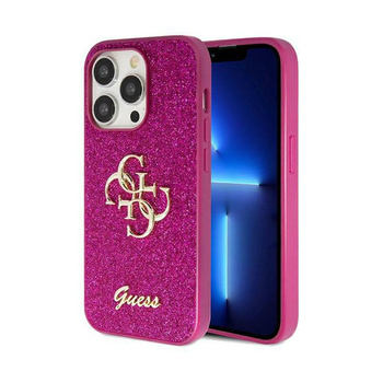 Pouzdro Guess Glitter Script Big 4G - iPhone 15 Pro Max (fialové)