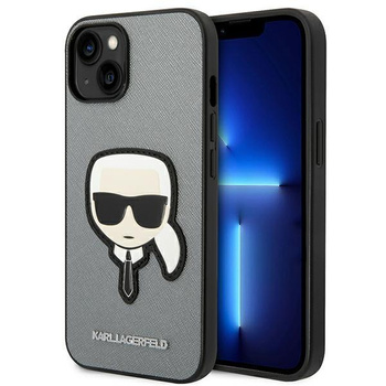 Karl Lagerfeld Saffiano Karl Head Patch Case - pouzdro pro iPhone 14 Plus (stříbrné)