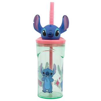 Disney Stitch - hrnek s brčkem a 3D figurkou z kolekce Flowers 360ml