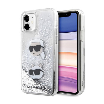 Karl Lagerfeld Liquid Glitter Karl & Choupette Heads - iPhone 11 tok (ezüst)