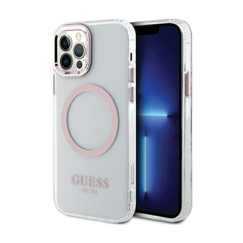 Guess Metal Outline MagSafe - iPhone 12 / iPhone 12 Pro Tasche (Transparent / Pink)