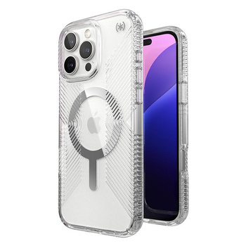 Speck Presidio Perfect-Clear Grip MagSafe - iPhone 16 Pro Max Case (Clear / Chrome Finish / Serene Silver)